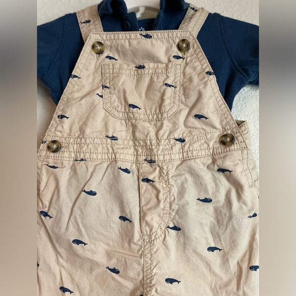 Carter's Cream Overalls with Navy whale print and matching navy polo size 6M - Picture 4 of 5